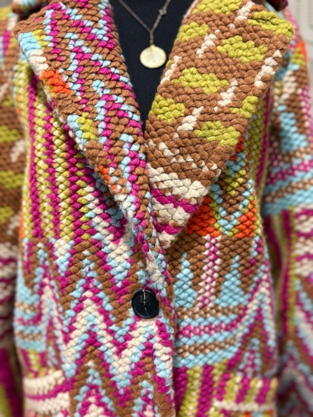 Tempo Paris Chunky Knit Boucle Coat Multi Color Fuchsia Size M/L - Picture 7 of 15
